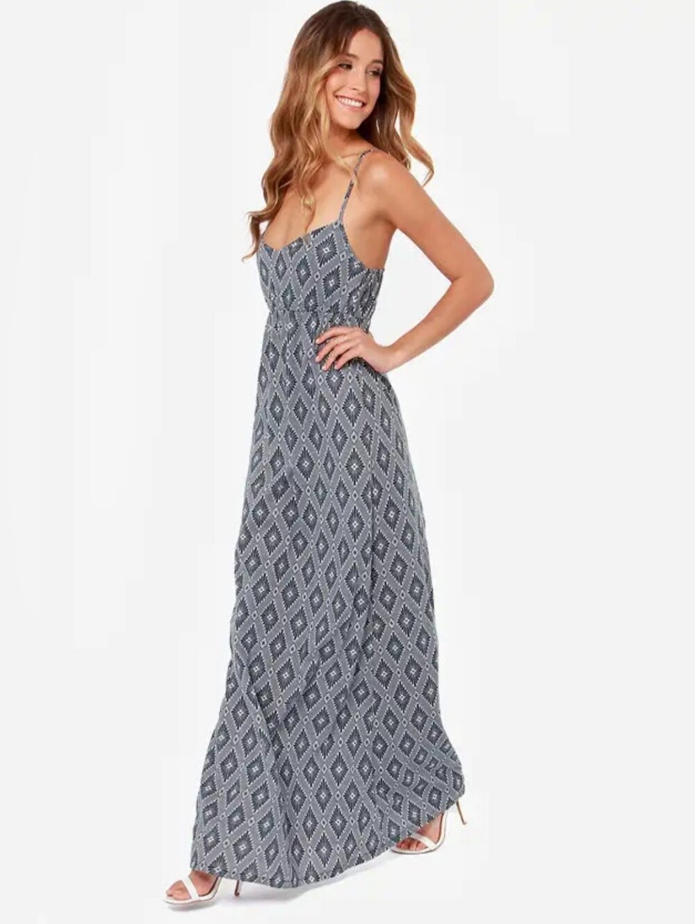 O'NEILL Jenna Ink Blue Geometric Print Maxi Dress. Size Medium.